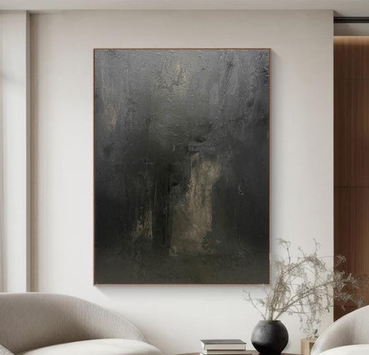 Large Black Abstract Painting – Wabi-Sabi Wall Art