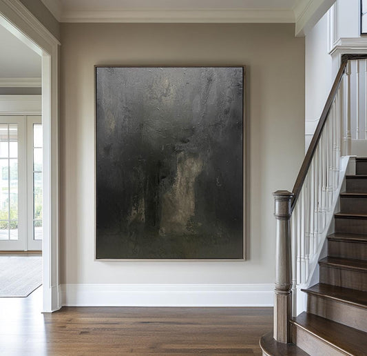 Large Black Abstract Painting – Wabi-Sabi Wall Art