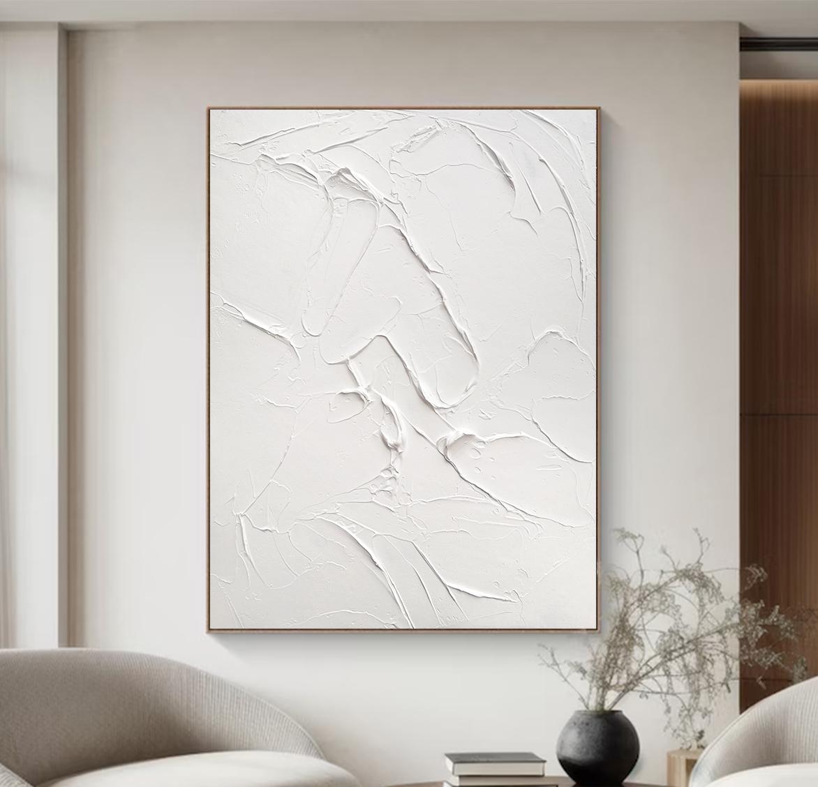 Textured White Abstract Painting – Minimalist 3D Wall Art