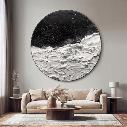 Black and White Circle Abstract Painting – Textured Wall Art