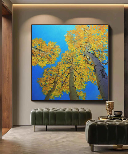 Abstract Birch Canvas Wall Art, Large Original Trees Oil Painting on Canvas, Modern Autumn Landscape Wall Art for Living Room, Bedroom Décor