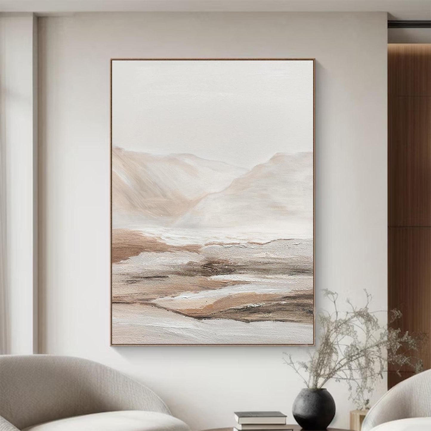 Beige Abstract Canvas Painting – Minimalist Landscape Wall Art – Abstract Painting