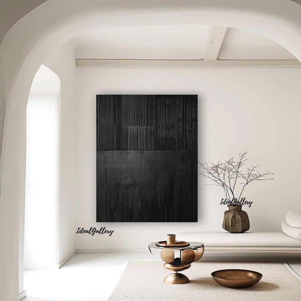 Large Black Abstract Textured Painting – 3D Wall Art Decor – Abstract Painting