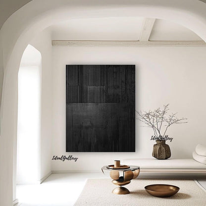Large Black Abstract Textured Painting – 3D Wall Art Decor – Abstract Painting
