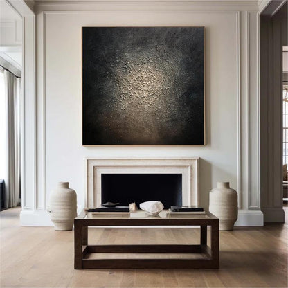 Large Black Textured Abstract Painting – Gold Wall Art