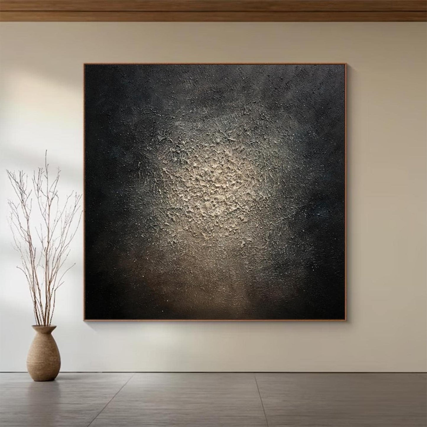 Large Black Textured Abstract Painting – Gold Wall Art