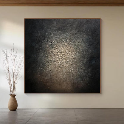Large Black Textured Abstract Painting – Gold Wall Art