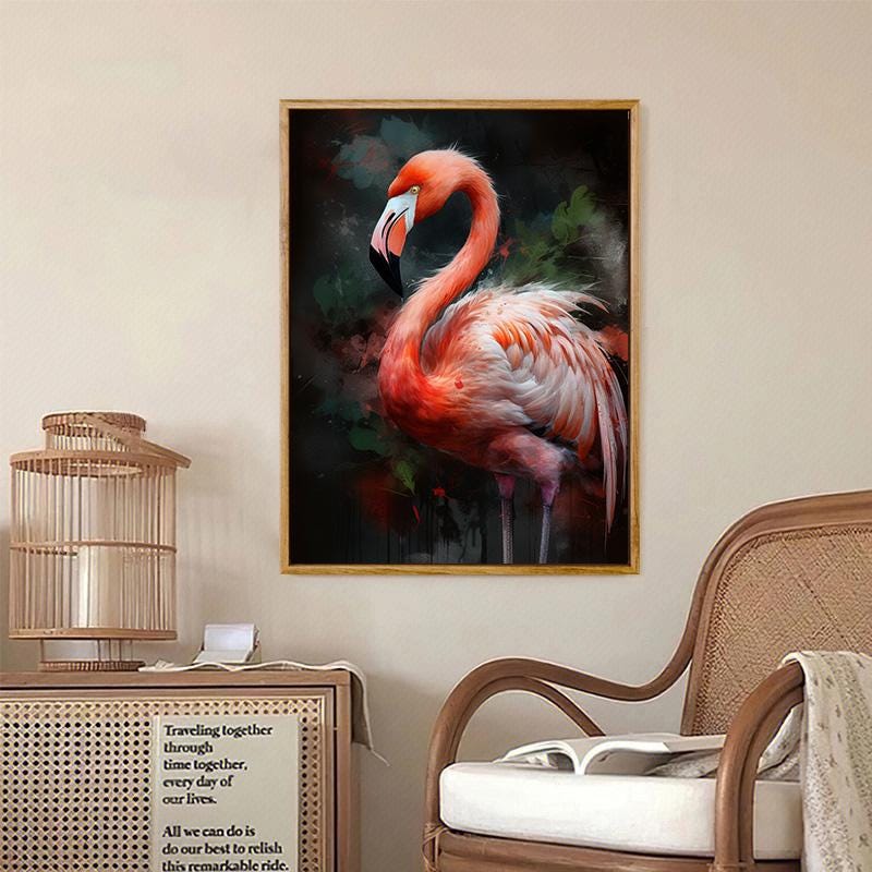 Impressionist Flamingo Oil Painting on Canvas, Large Original Flamingo Canvas Wall Art, Modern Animal Wall Art for Living Room, Home Decor