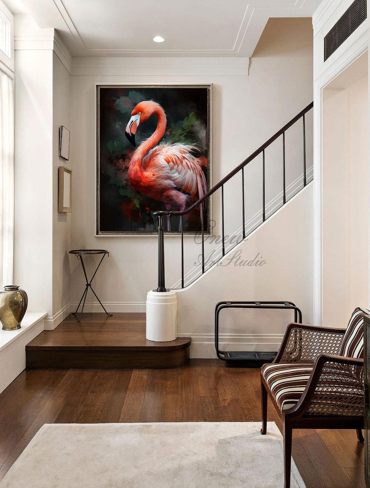 Impressionist Flamingo Oil Painting on Canvas, Large Original Flamingo Canvas Wall Art, Modern Animal Wall Art for Living Room, Home Decor