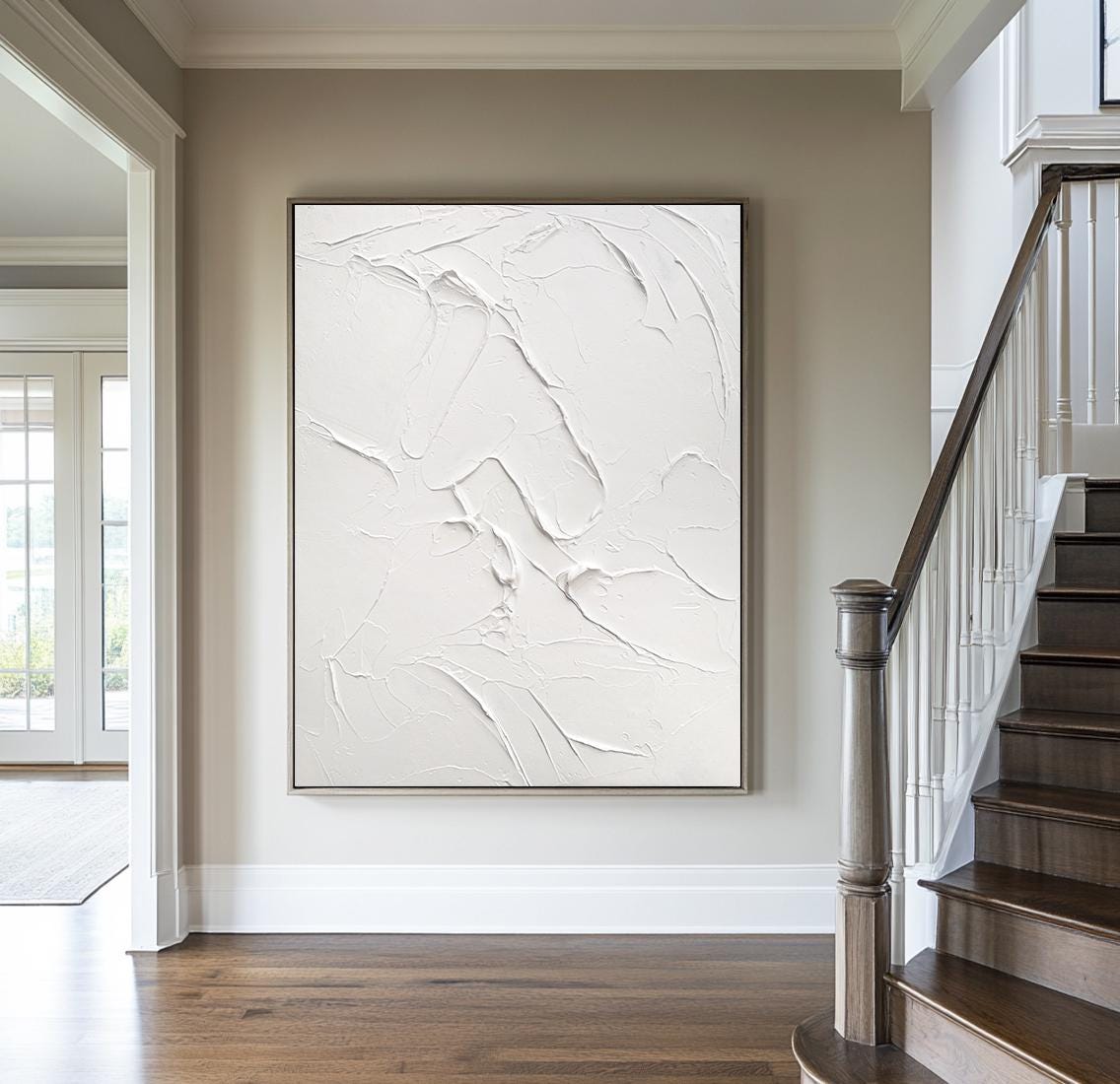 Textured White Abstract Painting – Minimalist 3D Wall Art