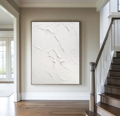 Textured White Abstract Painting – Minimalist 3D Wall Art