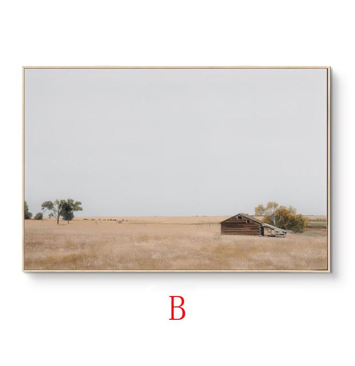 Abstract Landscape Oil Painting on Canvas, Original Wheat Field Meadow and Farmhouse Canvas Wall Art, Modern Countryside Art for Living Room