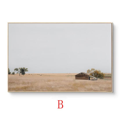 Abstract Landscape Oil Painting on Canvas, Original Wheat Field Meadow and Farmhouse Canvas Wall Art, Modern Countryside Art for Living Room