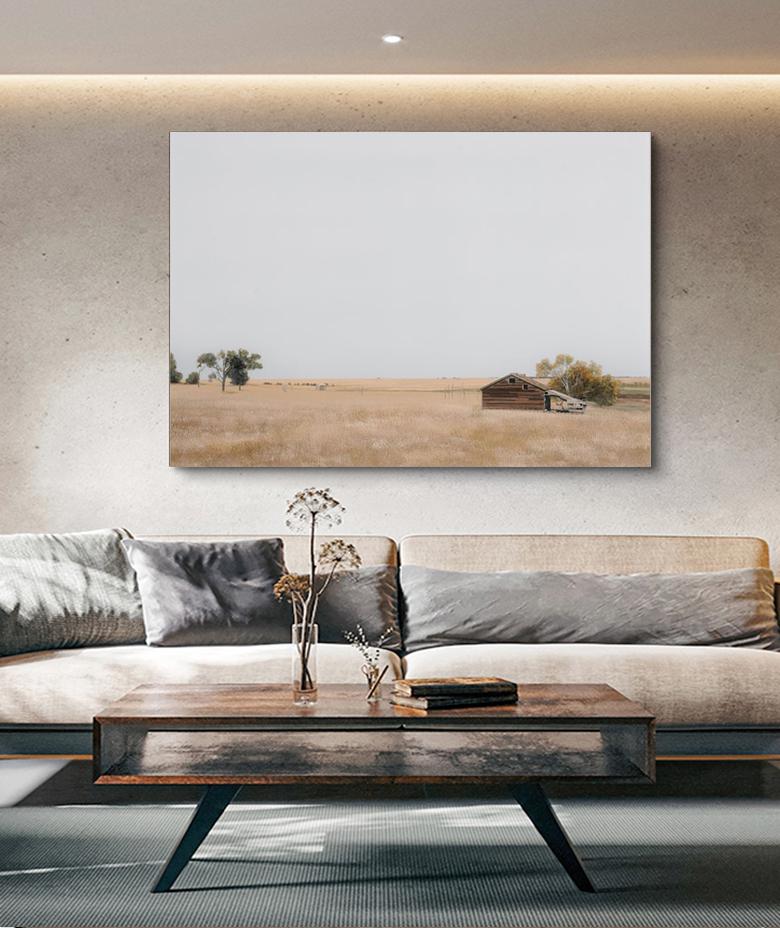Abstract Landscape Oil Painting on Canvas, Original Wheat Field Meadow and Farmhouse Canvas Wall Art, Modern Countryside Art for Living Room