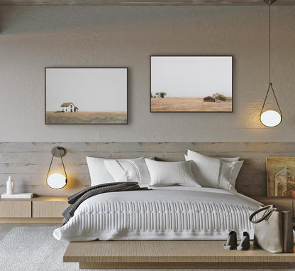 Abstract Landscape Oil Painting on Canvas, Original Wheat Field Meadow and Farmhouse Canvas Wall Art, Modern Countryside Art for Living Room