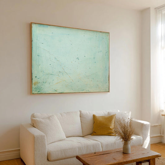 Blue Green Abstract Painting: Teal Beige Wall Art, 40"x30"