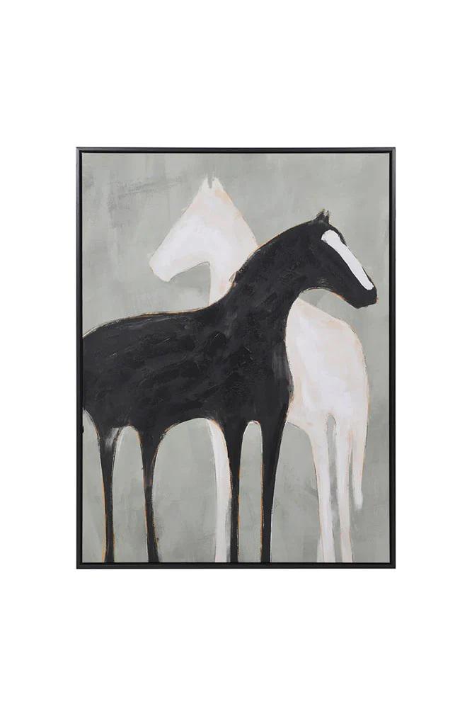 Abstract Black and White Horse Oil Painting on Canvas, Large Original Horses Canvas Wall Art, Modern Animal Wall Art for Living Room Bedroom