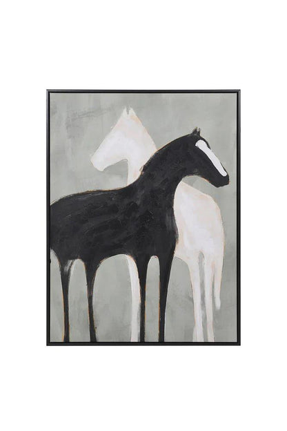 Abstract Black and White Horse Oil Painting on Canvas, Large Original Horses Canvas Wall Art, Modern Animal Wall Art for Living Room Bedroom