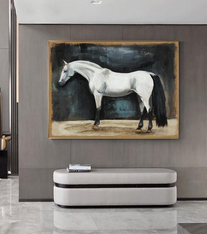 Large Impressionist Horse Oil Painting on Canvas, Hand-painted Horse Canvas Wall Art, Modern Animal Wall Art for Living Room, Home Décor