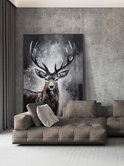 Large Abstract Deer Oil Painting on Canvas, Original Hand-painted Stag Canvas Wall Art, Modern Animal Painting for Living Room, Home Décor
