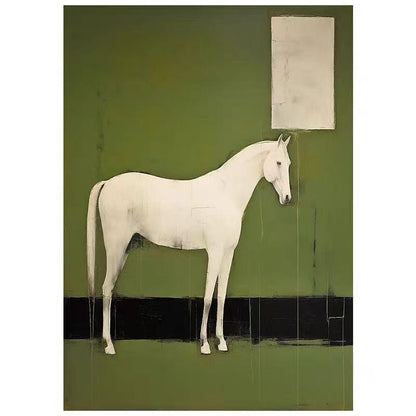 Abstract White Horse Oil Painting on Canvas, Original Horse Canvas Wall Art, Modern Hand-painted Animal Painting for Living Room, Home Décor