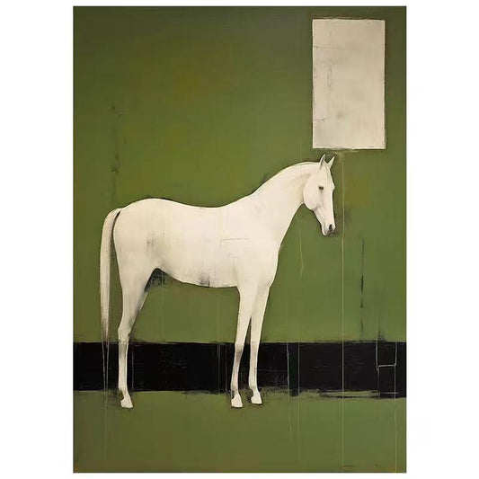 Abstract White Horse Oil Painting on Canvas, Original Horse Canvas Wall Art, Modern Hand-painted Animal Painting for Living Room, Home Décor