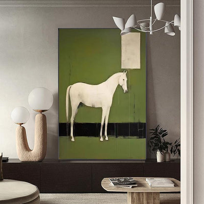 Abstract White Horse Oil Painting on Canvas, Original Horse Canvas Wall Art, Modern Hand-painted Animal Painting for Living Room, Home Décor