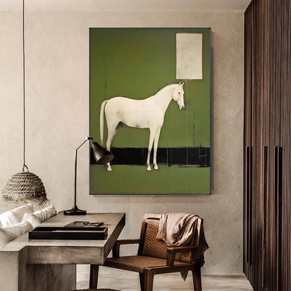 Abstract White Horse Oil Painting on Canvas, Original Horse Canvas Wall Art, Modern Hand-painted Animal Painting for Living Room, Home Décor