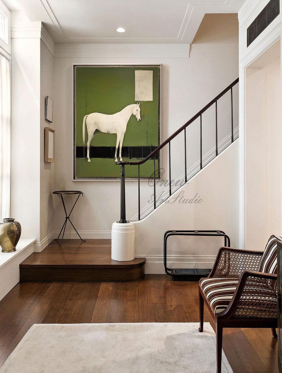Abstract White Horse Oil Painting on Canvas, Original Horse Canvas Wall Art, Modern Hand-painted Animal Painting for Living Room, Home Décor