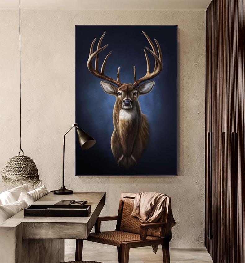Large Classical Deer Oil Painting on Canvas, Original Hand-painted Stag Canvas Wall Art, Modern Animal Painting for Living Room, Home Décor
