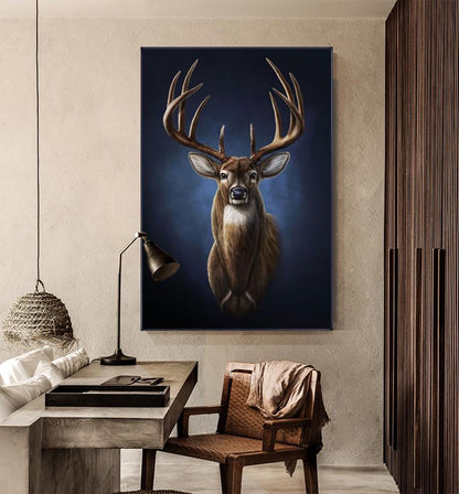 Large Classical Deer Oil Painting on Canvas, Original Hand-painted Stag Canvas Wall Art, Modern Animal Painting for Living Room, Home Décor