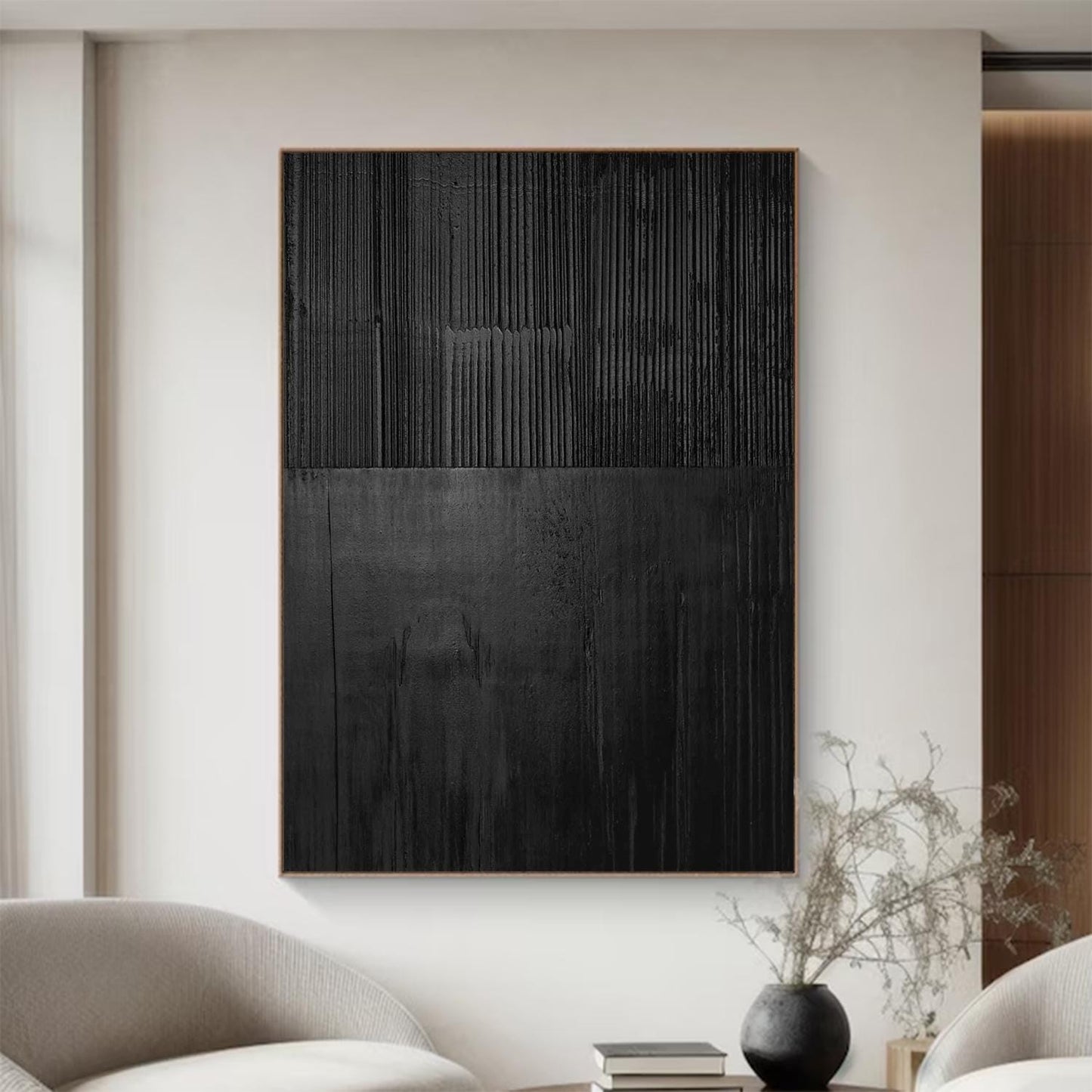 Large Black Abstract Textured Painting – 3D Wall Art Decor – Abstract Painting