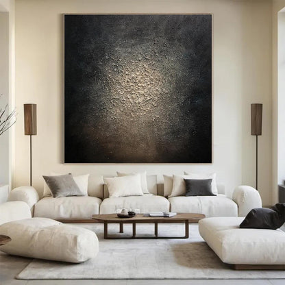 Large Black Textured Abstract Painting – Gold Wall Art