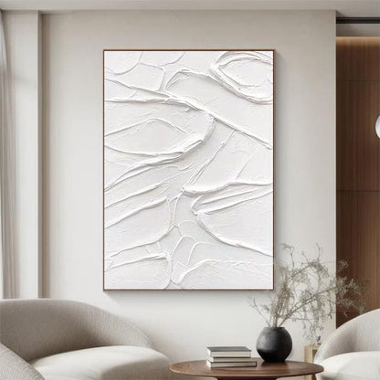 Large White Abstract 3D Textured Painting – Minimalist Art – Abstract Painting