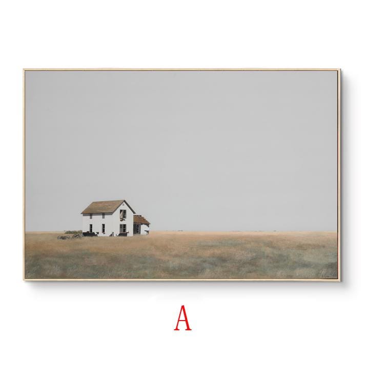 Abstract Landscape Oil Painting on Canvas, Original Wheat Field Meadow and Farmhouse Canvas Wall Art, Modern Countryside Art for Living Room