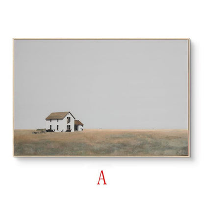 Abstract Landscape Oil Painting on Canvas, Original Wheat Field Meadow and Farmhouse Canvas Wall Art, Modern Countryside Art for Living Room