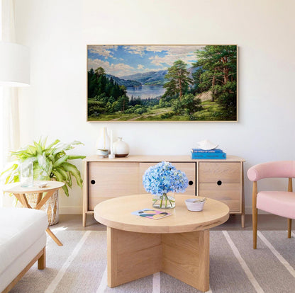 Classical Landscape Oil Painting on Canvas, Original Forest and Stream Canvas Wall Art, Large Modern Trees and River Artwork for Living Room