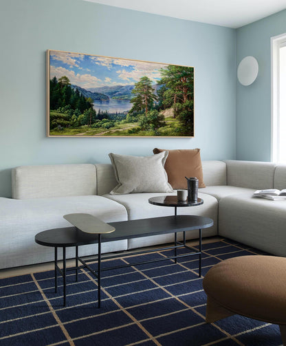 Classical Landscape Oil Painting on Canvas, Original Forest and Stream Canvas Wall Art, Large Modern Trees and River Artwork for Living Room