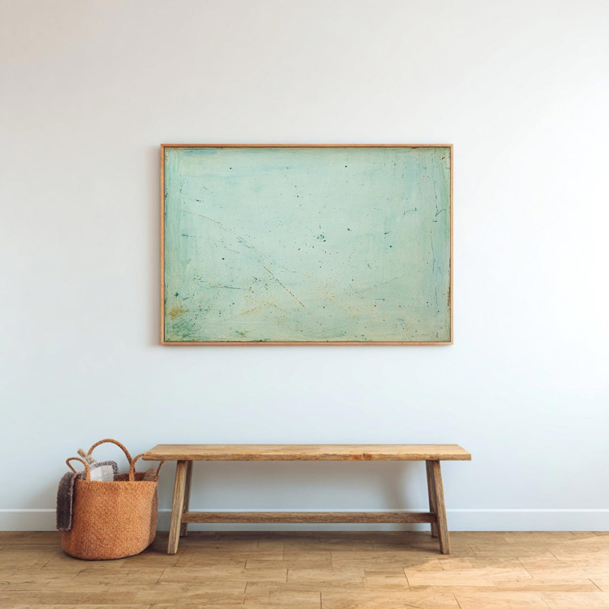 Blue Green Abstract Painting: Teal Beige Wall Art, 40"x30"