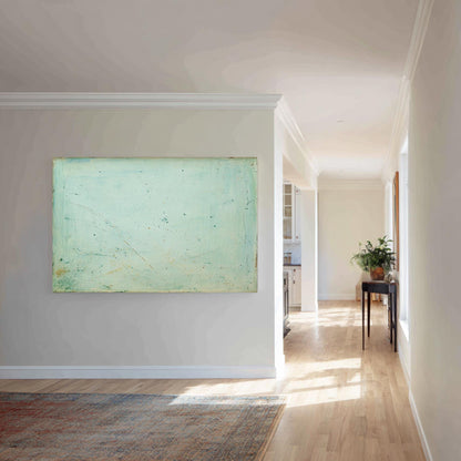 Blue Green Abstract Painting: Teal Beige Wall Art, 40"x30"
