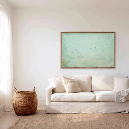 Blue Green Abstract Painting: Teal Beige Wall Art, 40"x30"