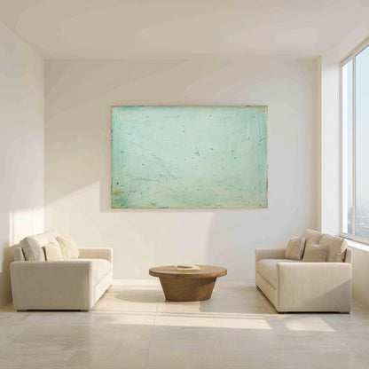 Blue Green Abstract Painting: Teal Beige Wall Art, 40"x30"