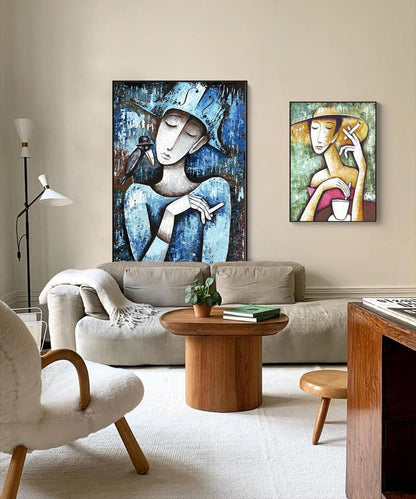 Large Abstract Woman Canvas Wall Art, Hand-painted Lady Oil Painting on Canvas, Modern Textured Figure Wall Art for Living Room, Home Décor