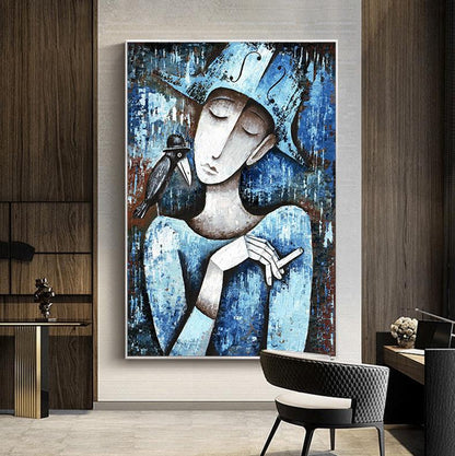 Large Abstract Woman Canvas Wall Art, Hand-painted Lady Oil Painting on Canvas, Modern Textured Figure Wall Art for Living Room, Home Décor