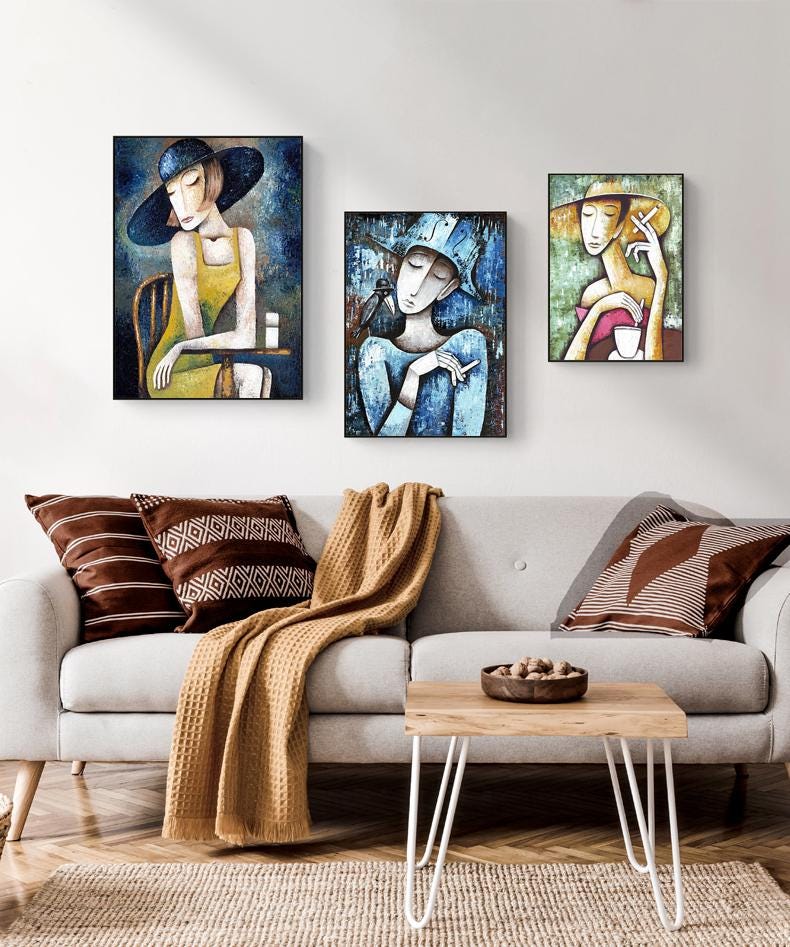 Large Abstract Woman Canvas Wall Art, Hand-painted Lady Oil Painting on Canvas, Modern Textured Figure Wall Art for Living Room, Home Décor