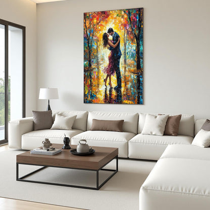 Abstract Couple Embrace Figure Portrait Wall Art – Textured Canvas Painting
