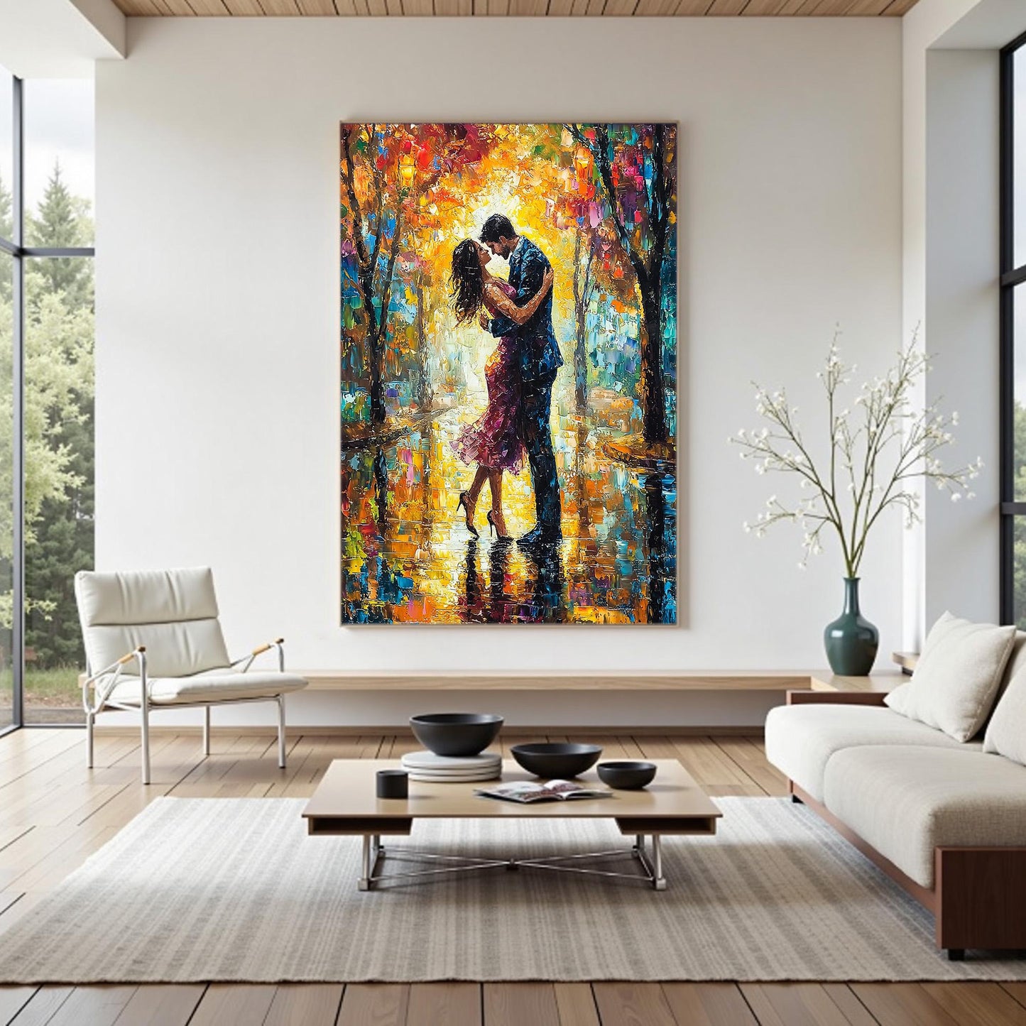 Abstract Couple Embrace Painting, Textured Canvas Wall Art, Romantic Modern Home Decor – Couple Figure Portrait Wall Art | Ab