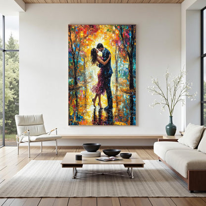 Abstract Couple Embrace Painting, Textured Canvas Wall Art, Romantic Modern Home Decor – Couple Figure Portrait Wall Art | Ab