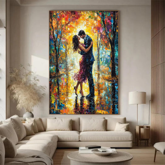 Abstract Couple Embrace Painting, Textured Canvas Wall Art, Romantic Modern Home Decor – Couple Figure Portrait Wall Art | Ab