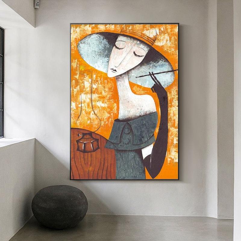 Large Abstract Lady Canvas Wall Art, Hand-painted Woman Oil Painting on Canvas, Modern Textured Figure Wall Art for Living Room, Home Décor